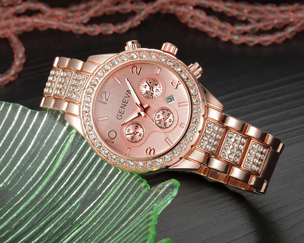 

Relogio Feminino Top Brand Luxury Crystal Women's Geneva Analog Display Quartz Wrist Metal Band Date Mechanical Watch Looking