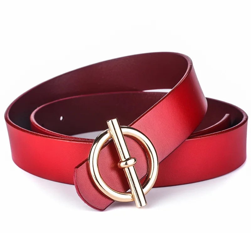 Classic Round Smooth Buckle Women Belt Black Red Genuine Leather Casual All-match Candy Color Waist Belts Female Strap Waistband