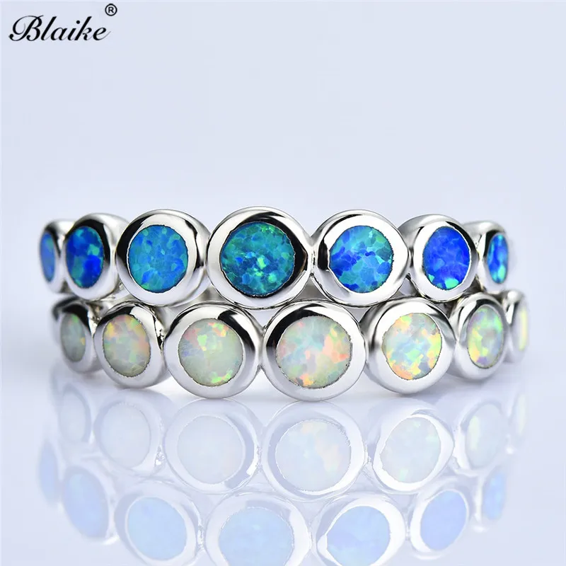 

Blaike Fashion 925 Sterling Silver Filled Blue/White Fire Opal Rings For Women Charm Wedding Bride Promise Ring Jewelry gifts