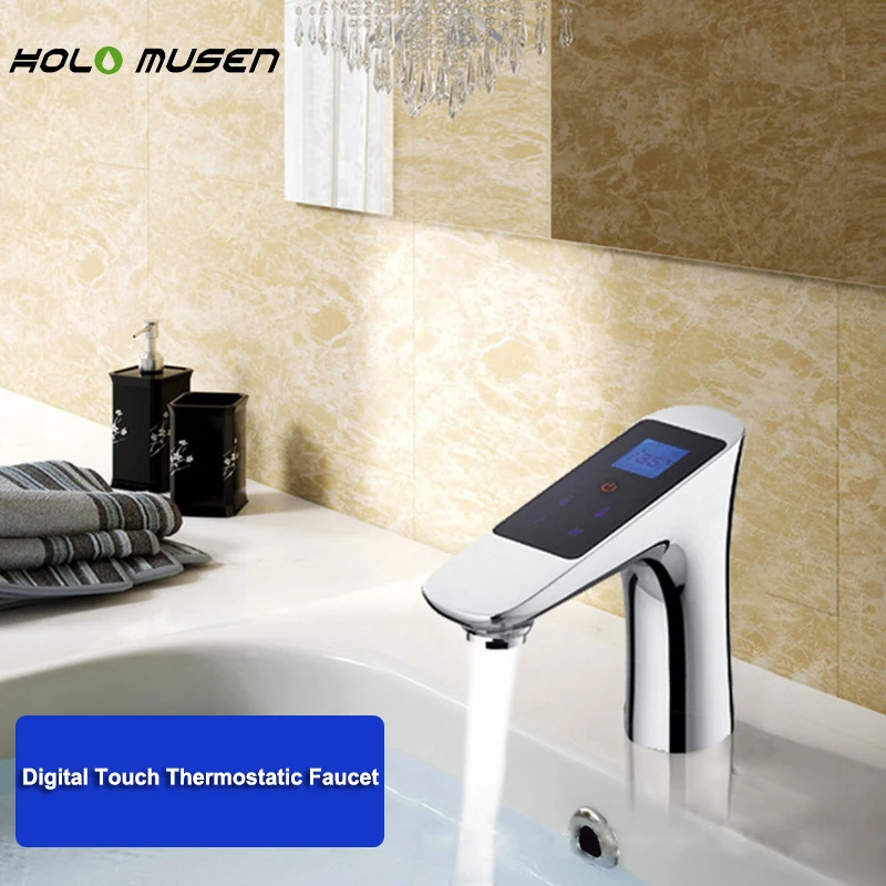 Chrome Thermostat 220V Digital Faucet Thermostat Temperature Flow Control LCD Touch Screen Smart