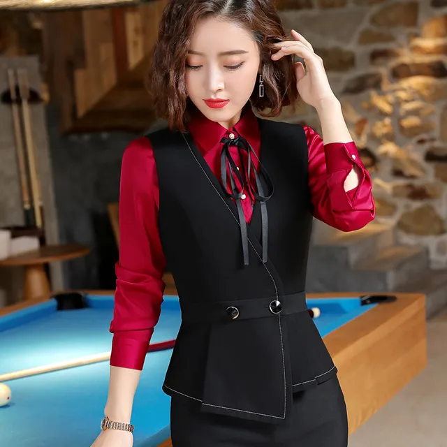 2019 Spring new red vest women OL fashion formal V neck slim vest coat
