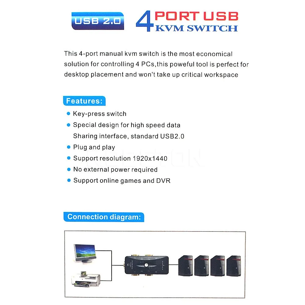 Kebidumei KVM переключатель 4-Порты и разъёмы 3 концентратор мини-авто USB KVM переключатель USB 2,0 1620x1440 Максимальная Разрешение для Windows