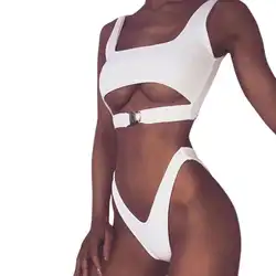 Для женщин крючок 2018 Сексуальная High Cut пряжки с глубоким вырезом пляжная одежда Для женщин купальный костюм бразильский Maillot de Bain Femin стринги
