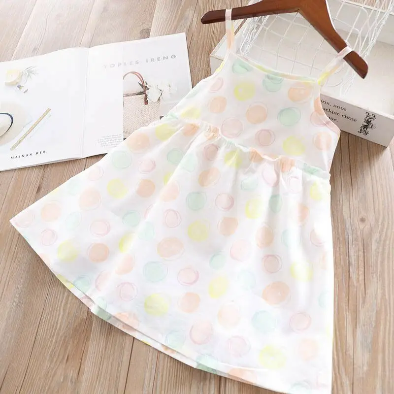 

Toddler Girl Cotton Summer Backless Dress Bubble Print Kids Wholesale Lots Bulk Clothes Little Girl A-line Sundress Sleeveless