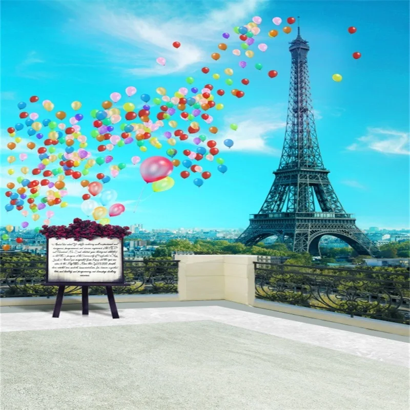 

Laeacco Eiffel Tower Paris Balloons Drawing Board Balcony Scene Photography Backgrounds Vinyl Custom Backdrops For Photo Studio