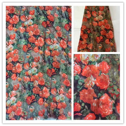 

140cm 100%Pure Natural Mulberry Silk Chiffon Printed Flower Fabric Material Sew On Cloth Women Dress Scarf 6M/M DSF34