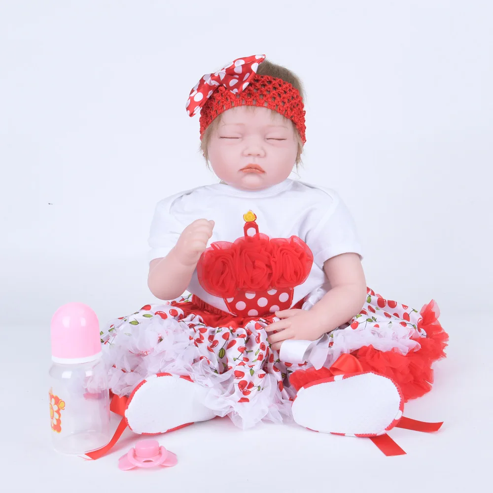 

55cm Lifelike Closed Eyes Reborn Girl Doll Soft Silicone Sleeping Newborn Baby with Cloth Body Toy for Kids Birthday Xmas Gift