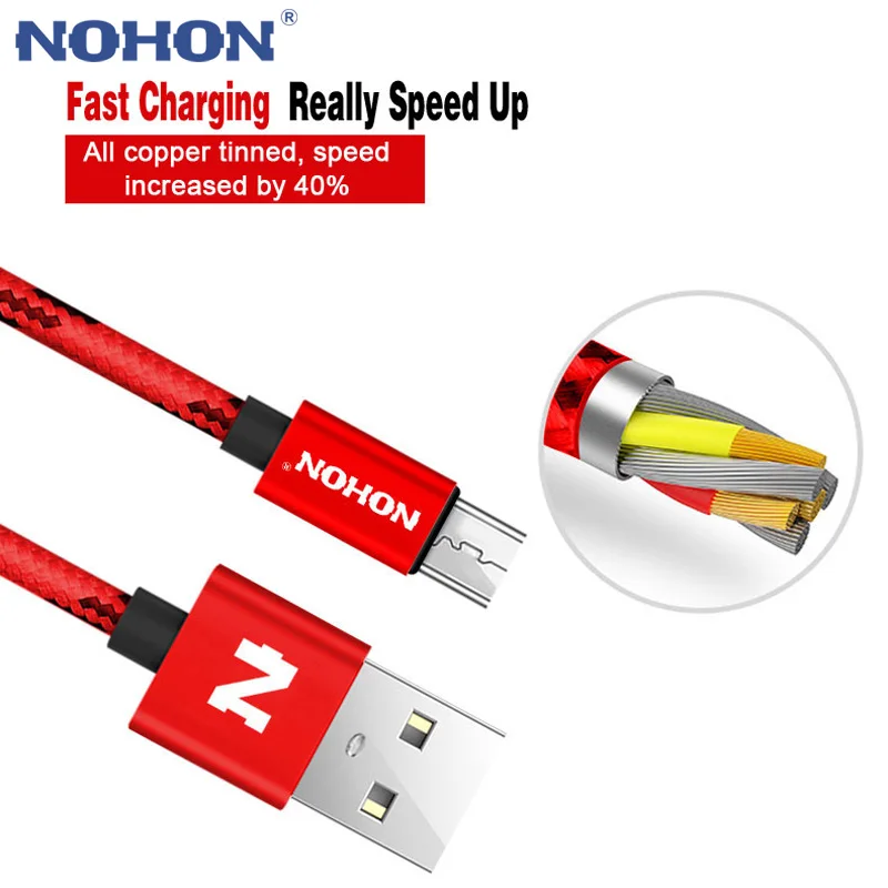 NOHON Micro USB кабель для быстрой зарядки нейлон для samsung Xiaomi huawei Nokia sony LG USB ЗУ для мобильного телефона Кабели для синхронизации данных