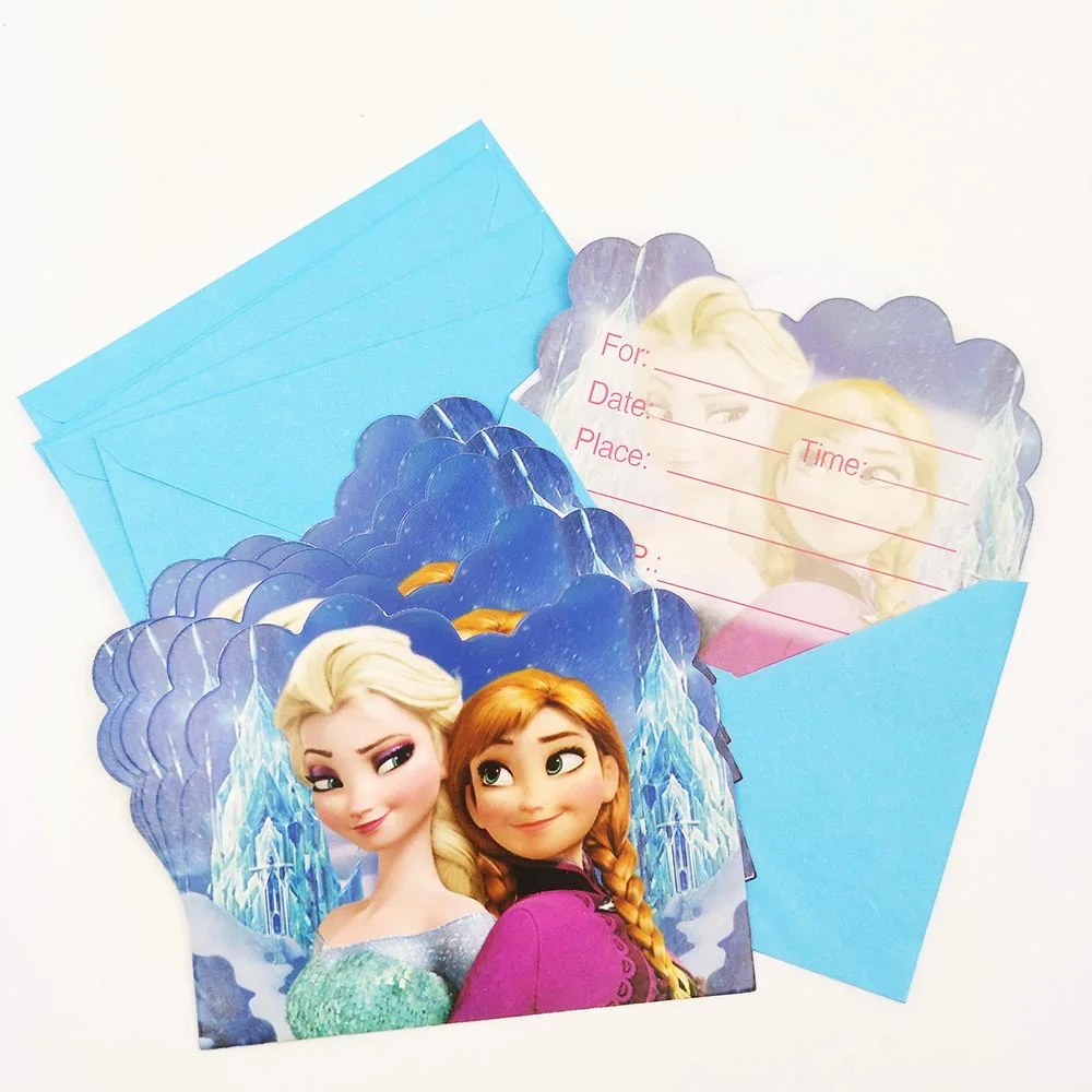 

DISNEY Frozen Invitation Card Freezing Anna Elsa Snow Queen Movie Baby Birthday Party Decorations Kids Girl Party Supplies