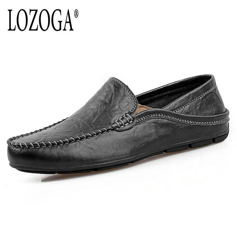

Lozoga Big Size 45 New Men Casual Shoes Loafers For Summer Mens Shoes Genuine Leather Slip On Black Flats Shoes Soft Comfortable