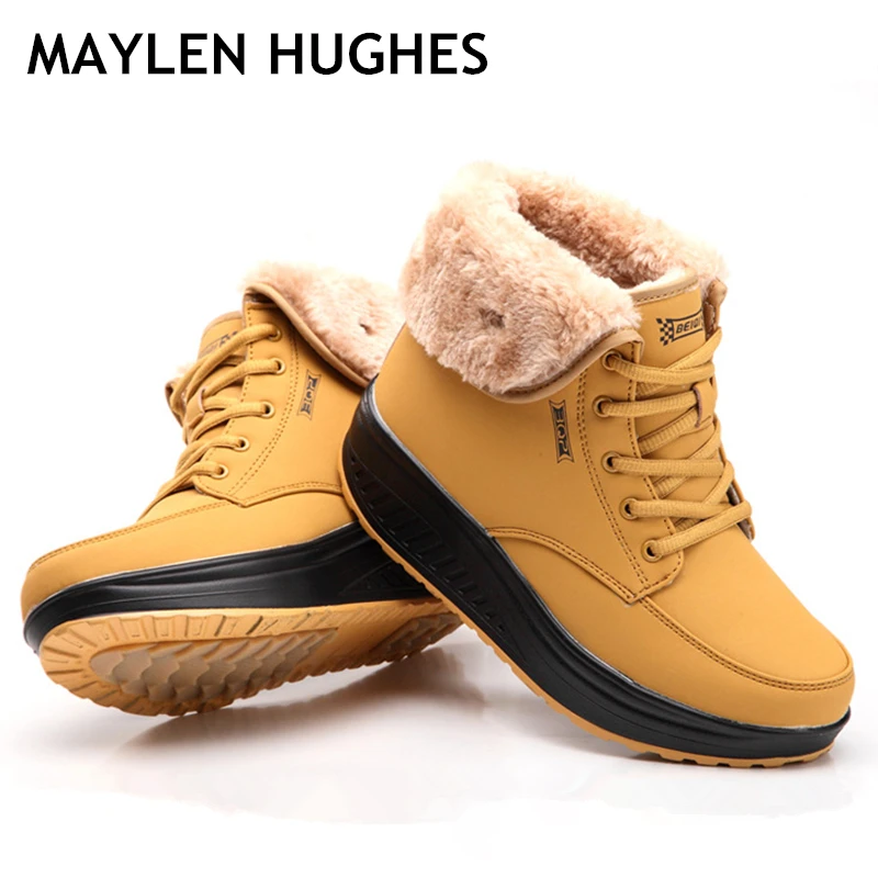 Botas de nieve cálidas para mujer, de piel con tacón y cordones, de algodón, novedad, invierno, 2018|fur ankle boots|ankle boots for womenboots for - AliExpress