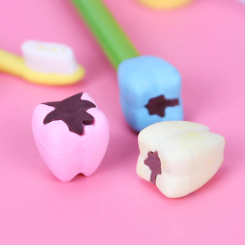 Rubber  Eraser Fashion Tooth Brush Shaped 4pcs Set Kid Gift Cute Pupils Supplies 