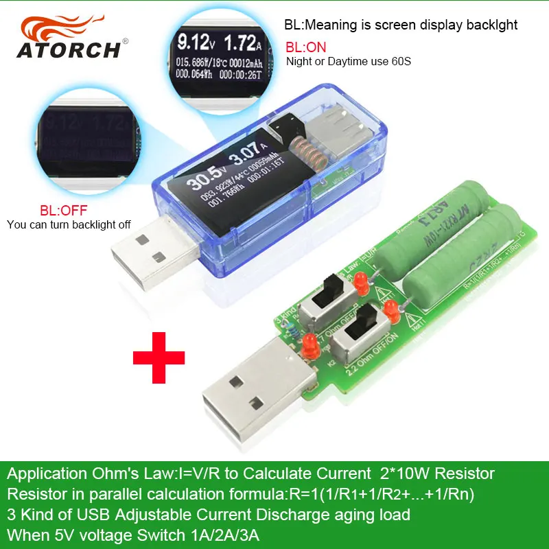 ATORCH USB tester load DC Digital voltmeter amperimetro power bank charger indicator car voltage current meter