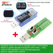 ATORCH USB tester + load DC Digital voltmeter amperimetro power bank charger indicator car voltage current meter doctor detector