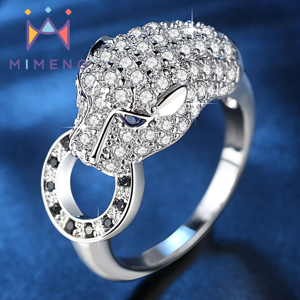 

Leopard Blue Eyes Design Ring rhodium plated Luxury CZ Inlay Anel Finger Ring Blue Crystal Women & Man Leopard Head Cool Ring