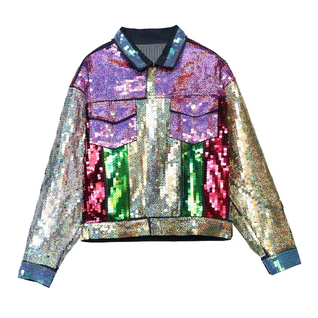 TREND Setter 2017 Spring Autumn Colorful Sequins Denim