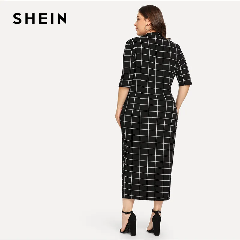 SHEIN элегантное клетчатое облегающее длинное платье карандаш размера плюс