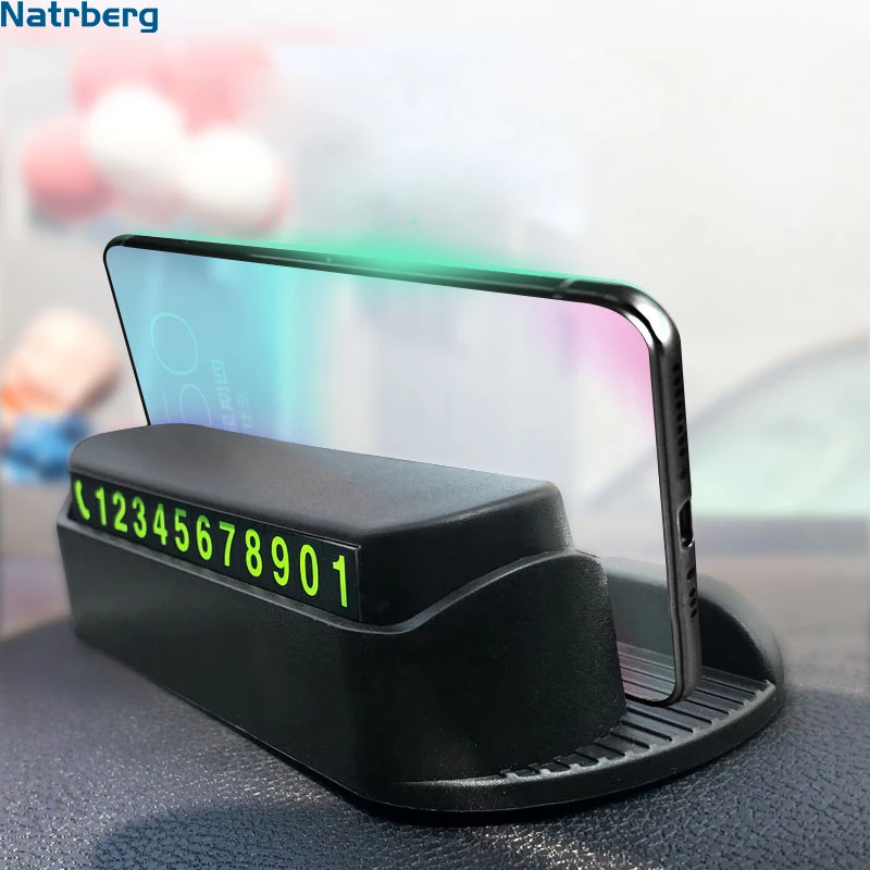 

Natrberg Car Phone Holder Temporary Car Parking Card Night Light Phone Number Notification Cable Organizer Mobile Phone Stand