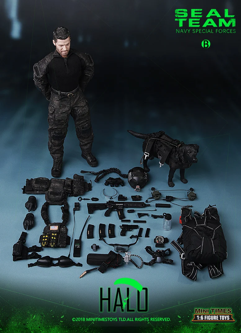 

Minitimes toys 1/6 M013 SEALTEAM seal captain K9 night jump Action Figure Painting model toys