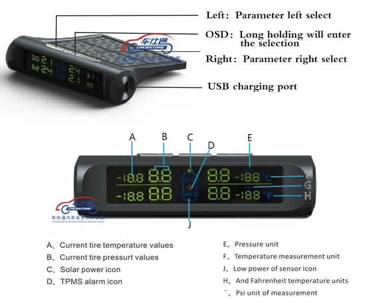 Автомобильный Солнечный TPMS монитор давления в шинах беспроводной монитор давления в шинах Система сигнализации с ЖК-дисплеем внешний датчик