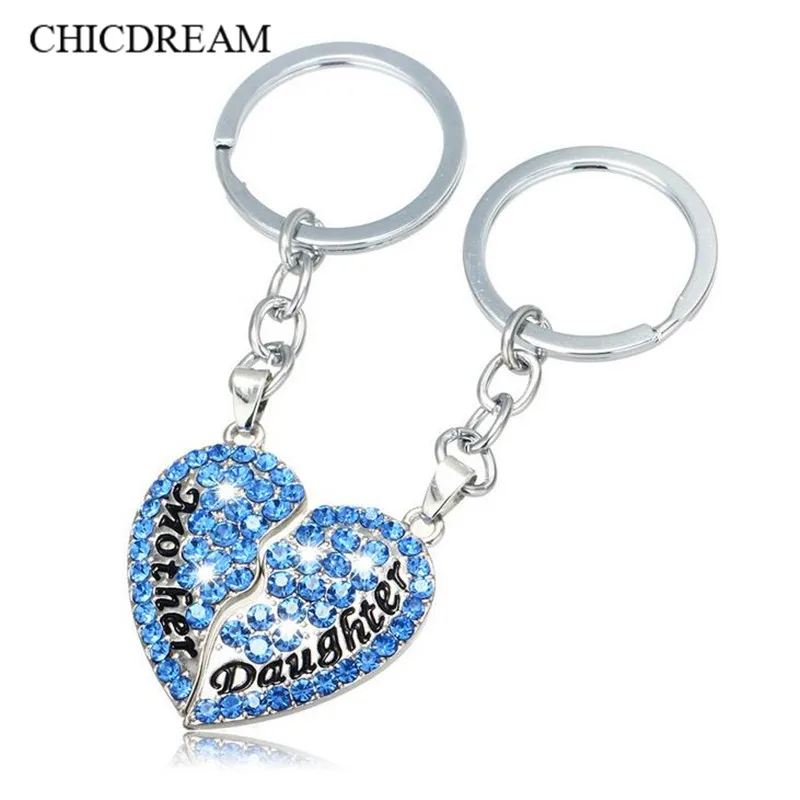2PCS Charm Crystal Mother Daughter Love Keychain Key Holder Rhinestone Keyring Keyfob Pendant