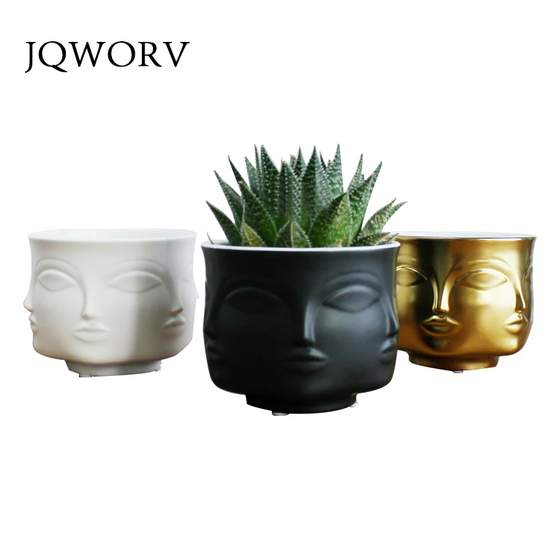 

American Creative Design Planter 3D Face Multi-faceted White Nordic Ceramic Small Decorative Vase Flower Pot Plant Holder Home