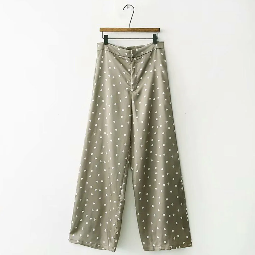 

ANSFX Vintage Polka Dot Print Loose Wide Leg Pants Trousers Fashion Women High Waist Cozy Casual Full Length Pants