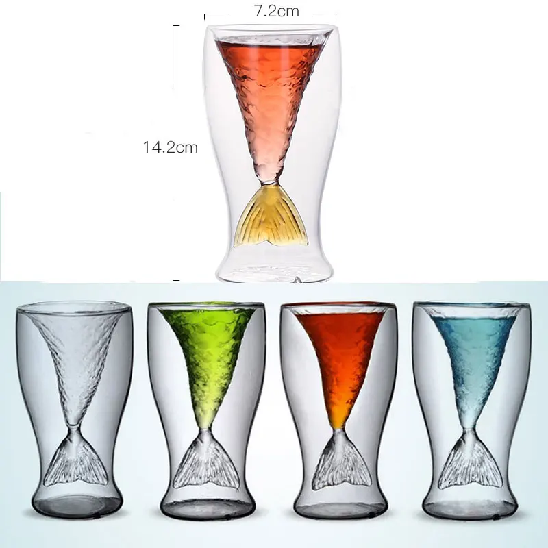 Креативная Хрустальная Русалочка, чашка для хвоста, прозрачное стекло, рыбий хвост, практичная чашка для вина, Термостойкое стекло, клубный Декор 100 мл