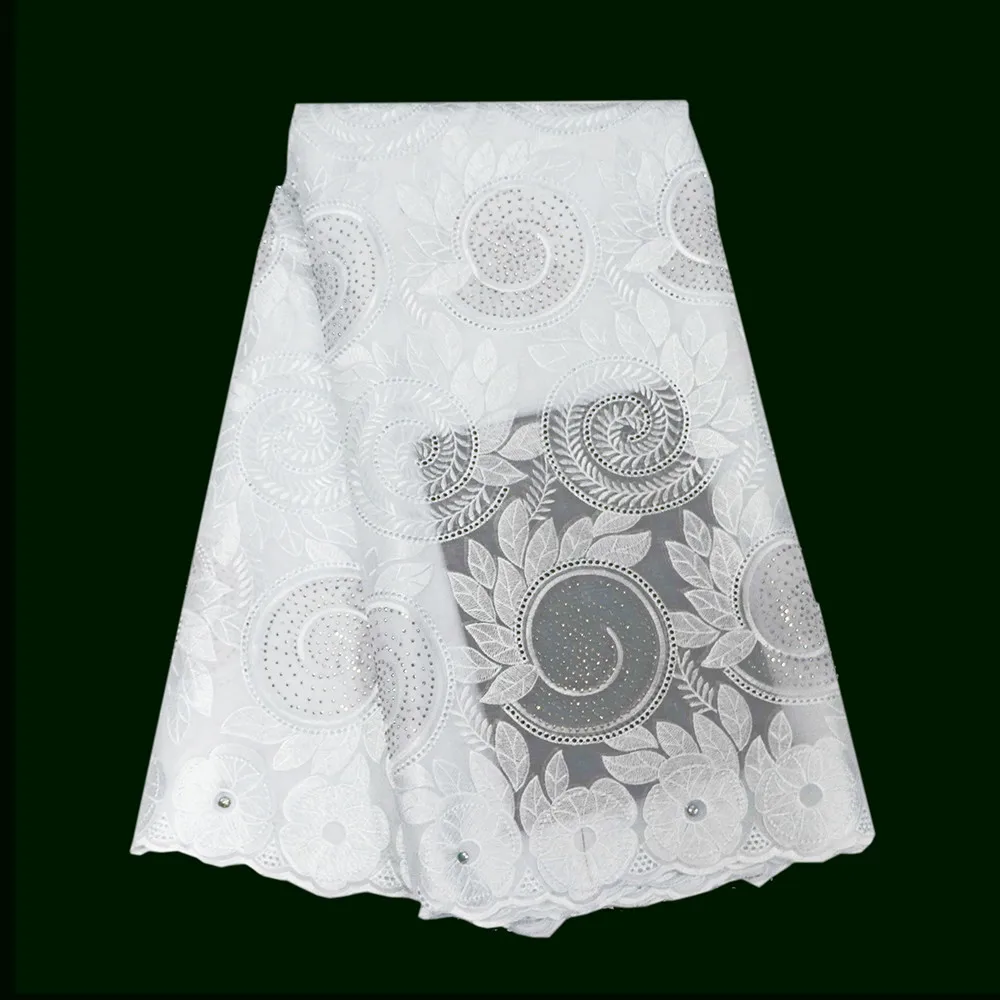 

Off white New Designs African Cotton Lace Fabric High Quality Nigeria Swiss Voile Lace 2018 With Stone For Women X326-2