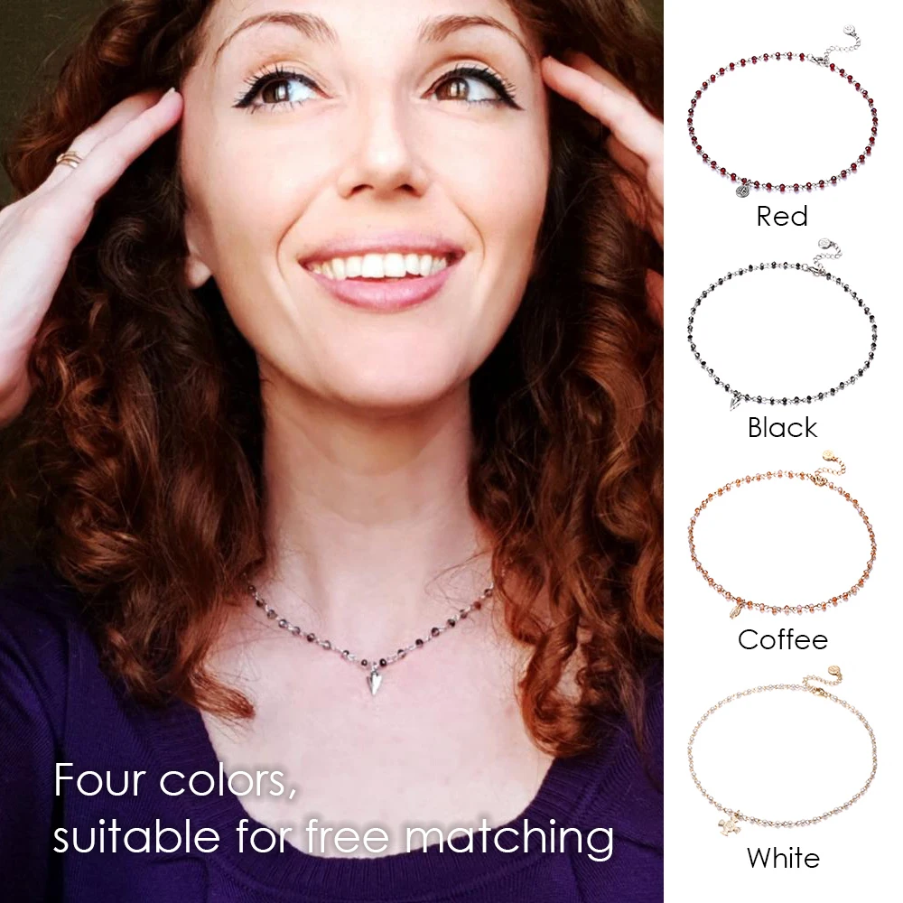 eManco 4 Crystal Beads Choker Necklace Simulated Pearl Beads Chain Necklace Mutil Color Alloy Pendant Bohemia Gift For Woman