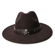 LUCKYLIANJI Ретро детские Винтаж шерсть широкими полями Кепки Fedora панама джаз шляпа-котелок скелет кожаный ремешок(54 см/отрегулировать