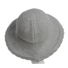 Леди ведро шапки; сезон осень-зима Пряжа вязаная Панама Шапки в виде листка лотоса полями вязаная Панама Шапки Чистый цвет Складная женская панама