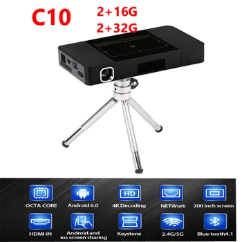 

smart handheld projector4k dlp C10 mini project 2G+1G/2G+32G bluetooth android6.0 quad core LED