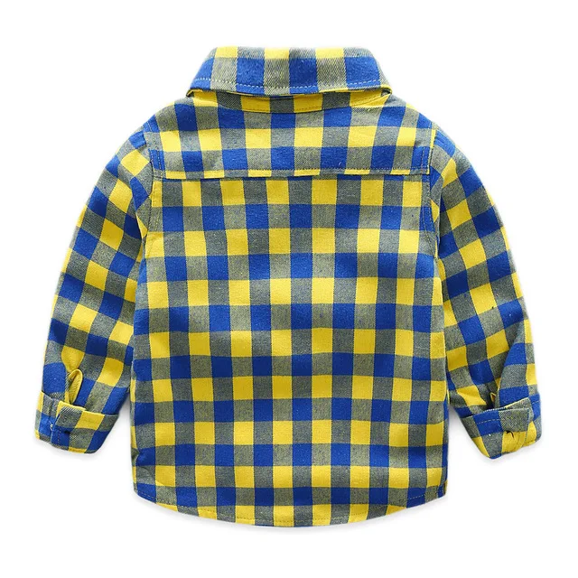 KISBINI/зимние рубашки для мальчиков; теплая рубашка из плотного бархата; топы для маленьких мальчиков в европейском стиле; цвет синий, желтый; в клетку; с длинными рукавами; школьная форма