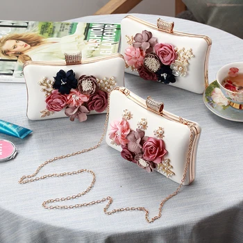 

Korea Women Multi Flower Evening Bag Ladies Fashion Party Clutch Purse Female Rose Flower Clutches With Gold Chain 3 type