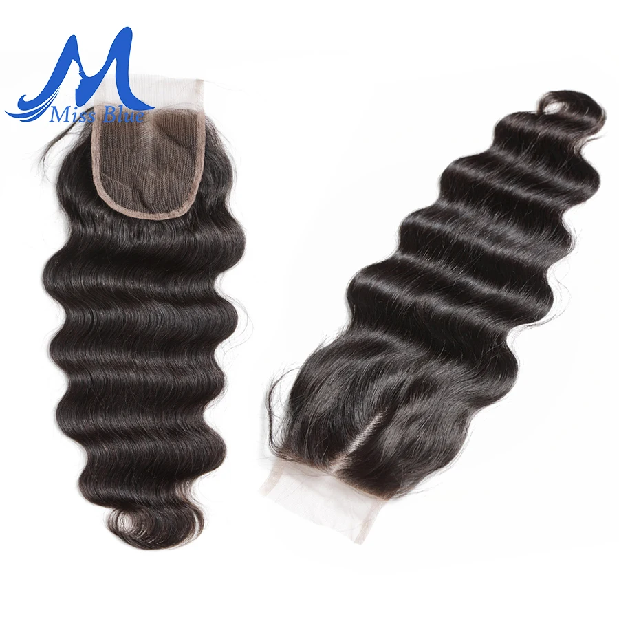 Missblue перуанские волосы волнистые 4x4 кружева Закрытие человеческие волосы натуральные цветные волосы Реми свободная средняя часть кружева Фронтальная Закрытие