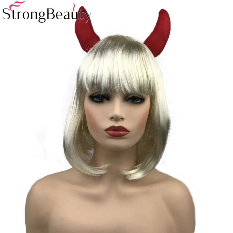 StrongBeauty Хэллоуин вечерние красные/светловолосый парик костюм блонд парик с рогами парик синтетические волосы