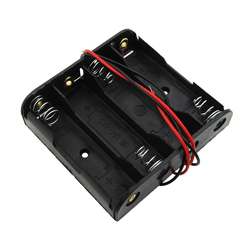 

4 x чехол для хранения батарей AA, пластиковый контейнер, держатель с 6-дюймовым кабелем для 4 AA батарей для подключения пайки, черный