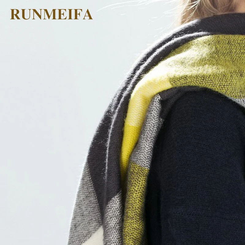 Дизайн осень и зима теплый кашемировый шарф 140x140 см квадратный шарф для леди желтый серый цвет шарф в клеточку шаль