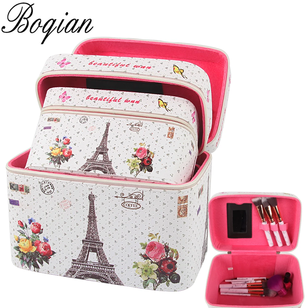 

BQAN 2019 3Pcs/Set Functional Cosmetic Bag Women Fashion PU Leather Travel Make Up Necessaries Organizer Makeup Case For Women