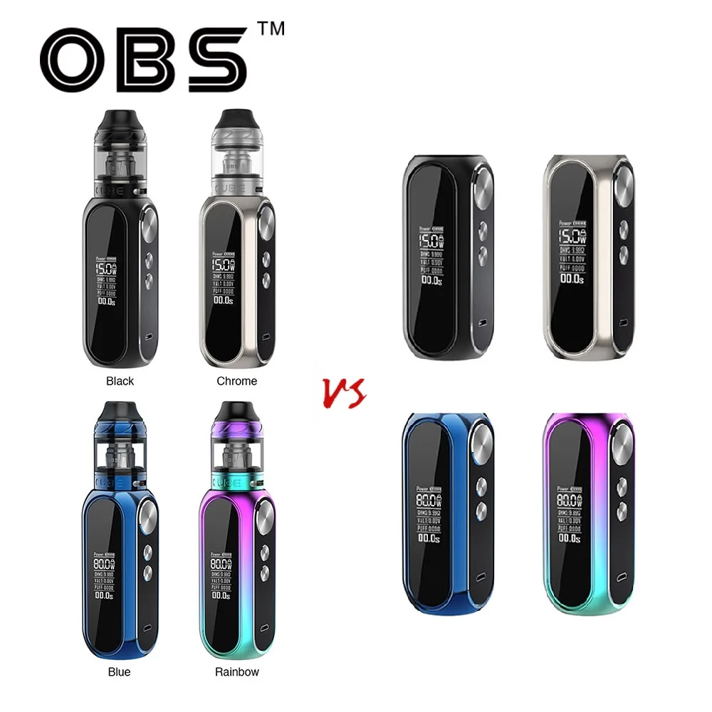 

OBS Cube VW Box MOD vs OBS Cube VW Kit with 4ml Mesh Tank with 3000mAh battery max 80W output vape box mod Electronic Cigarette