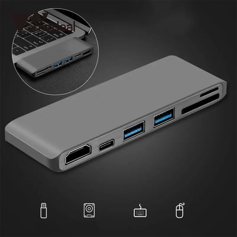 

USB-C Hub Card Reader Hub Type-C To HDMI Multiport Adapter Charging Converter HDMI+SD+TF+USB+Type-C Port USB3.1 4K*2K