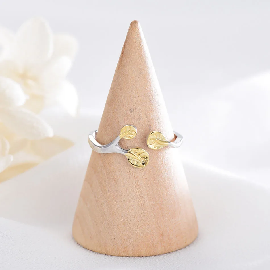 5Pure Silver Ladies Girls Finger Bague Delicate Zircon Crystal Gold Color Leaf Shell Flower Open Adjustable Rings For Women