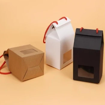 

30pcs Small Kraft Paper Box for Muffin Packing Cupcake/Cake/Bread Packaging box White/Brown Cookie Box with Rope 10x8x16cm