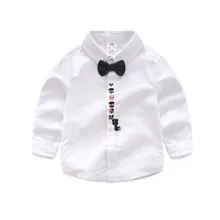 Рубашка с длинными рукавами для малышей Новинка весны года, детская одежда для мальчиков детская tx-9259 с отворотами и бантом