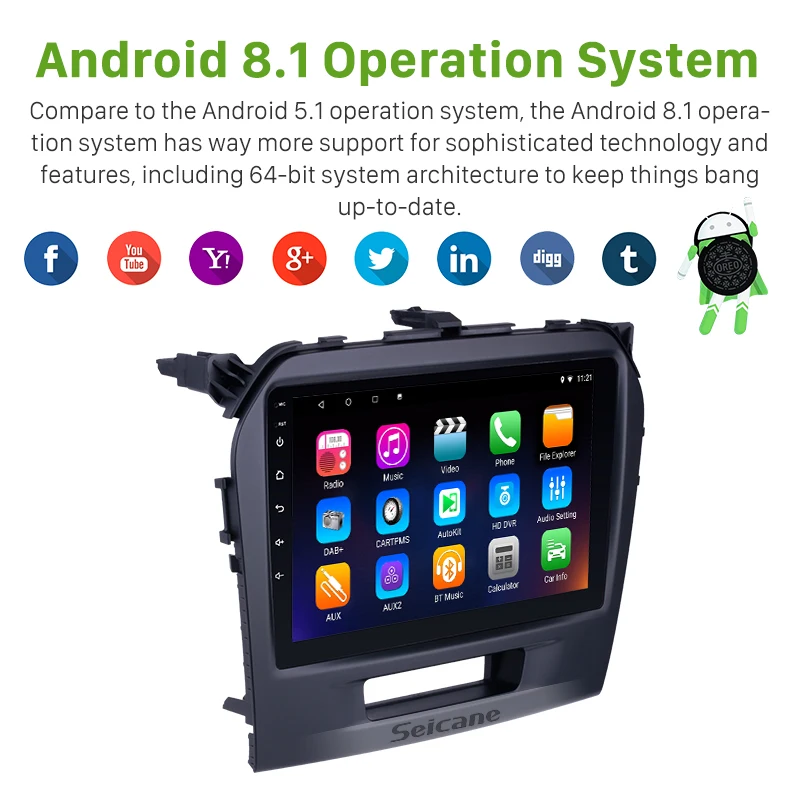 Cheap Seicane Android 7.1/8.1 9" Car Radio For 2015 2016 SUZUKI VITARAGPS 2Din GPS Multimedia Player Support 3G/Wifi Bluetooth 1