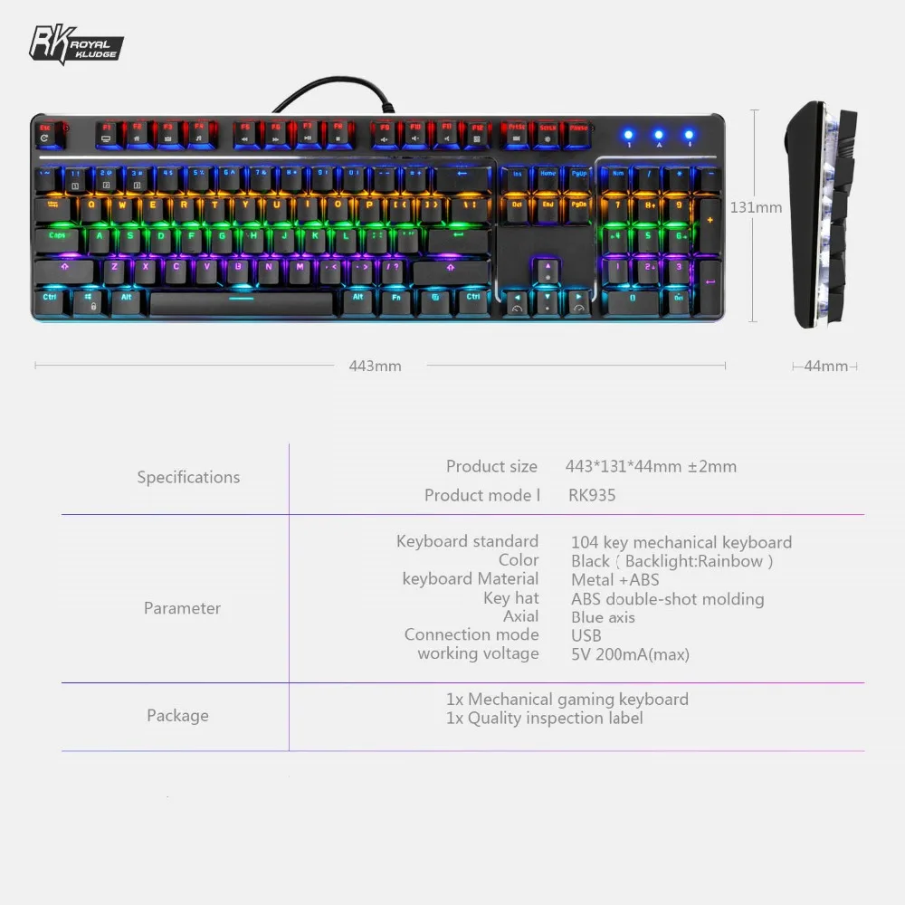 OfficeRK935 игровая Механическая геймерская клавиатура Русская раскладка Радуга