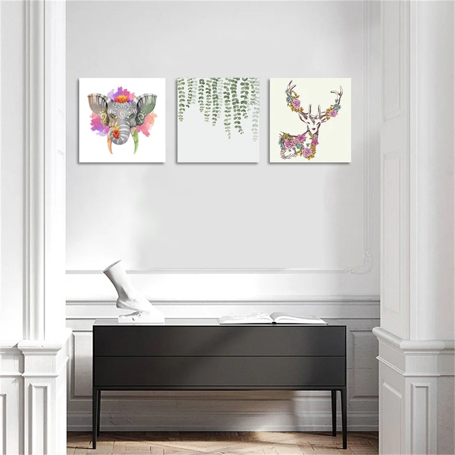 

Laeacco Abstract Deer Elephant Animal Posters Prints Floral Wall Art Decor Canvas Painting Living Room Nordic Home Decoration