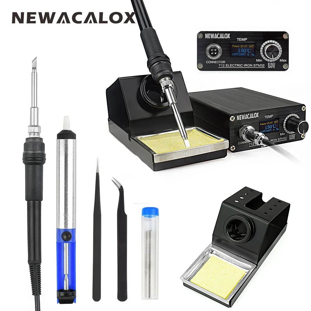 

NEWACALOX EU OLED 220V 96W T12 Soldering Station Temperature Controller Electric Soldering Iron Heating Rework Welding Tool Kit