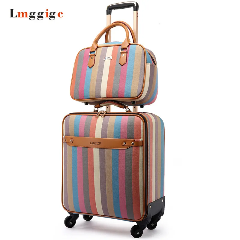 Women's colorful suitcase set,PU leather stripe pattern Luggage Bag